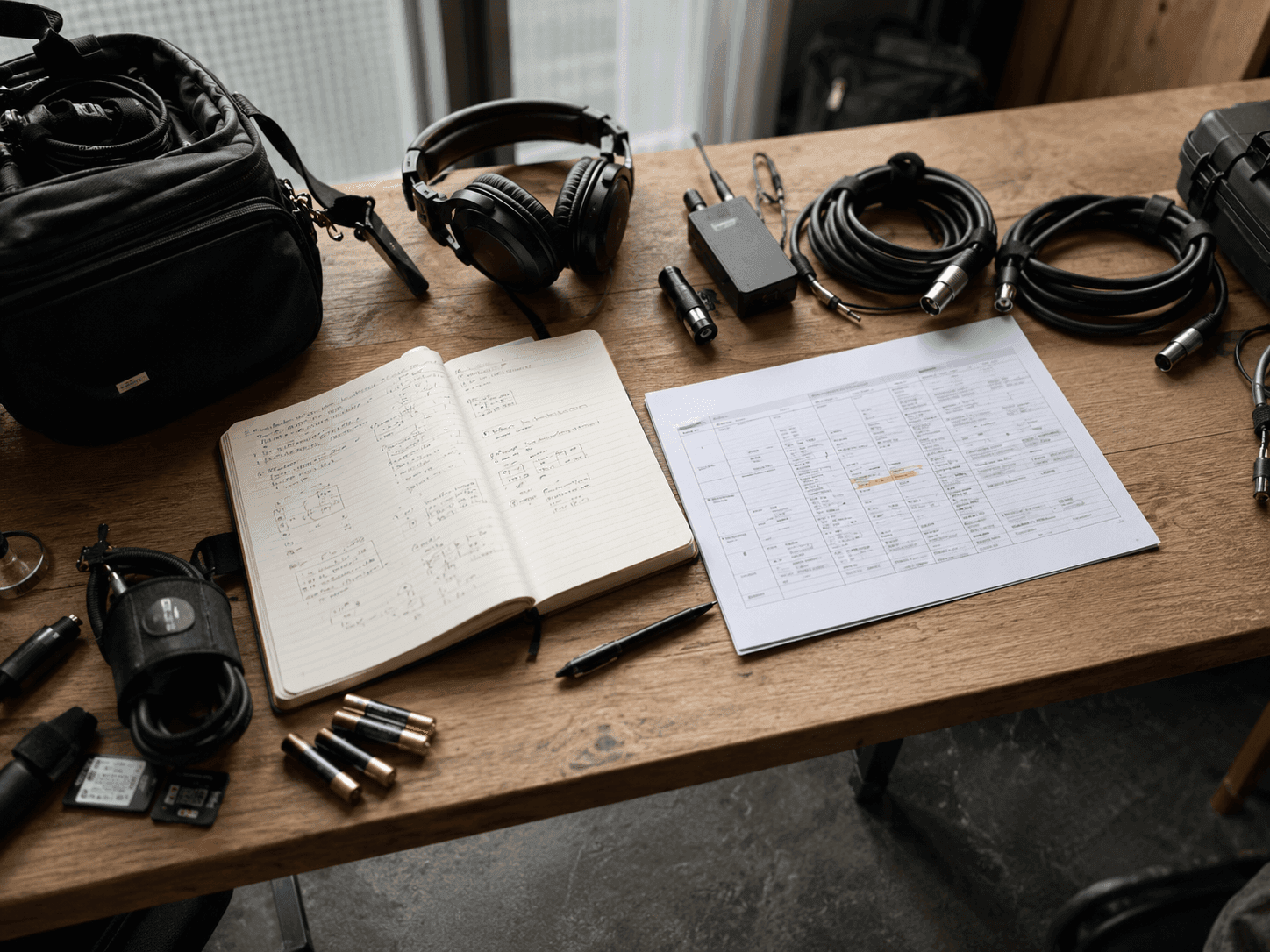 Tonbericht, Kabel und Filmton-Equipment für Drehvorbereitung